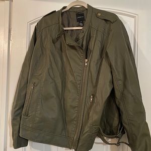 Lane Bryant faux leather olive green jacket